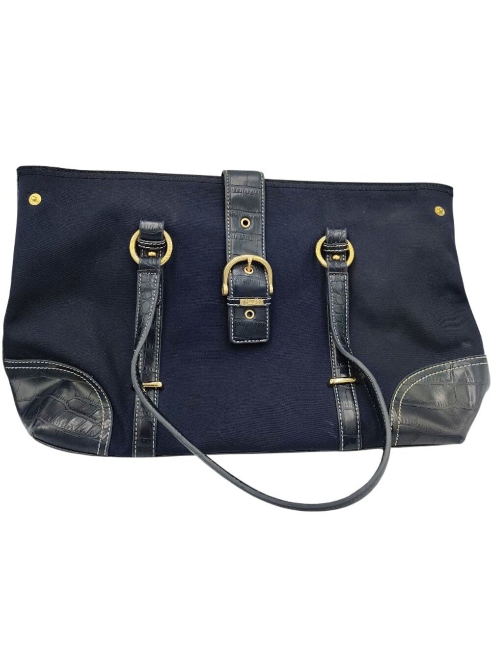 Chaps Navy Blue Tote Bag Faux Croc Trim Shoulder Purse Large Work Classic